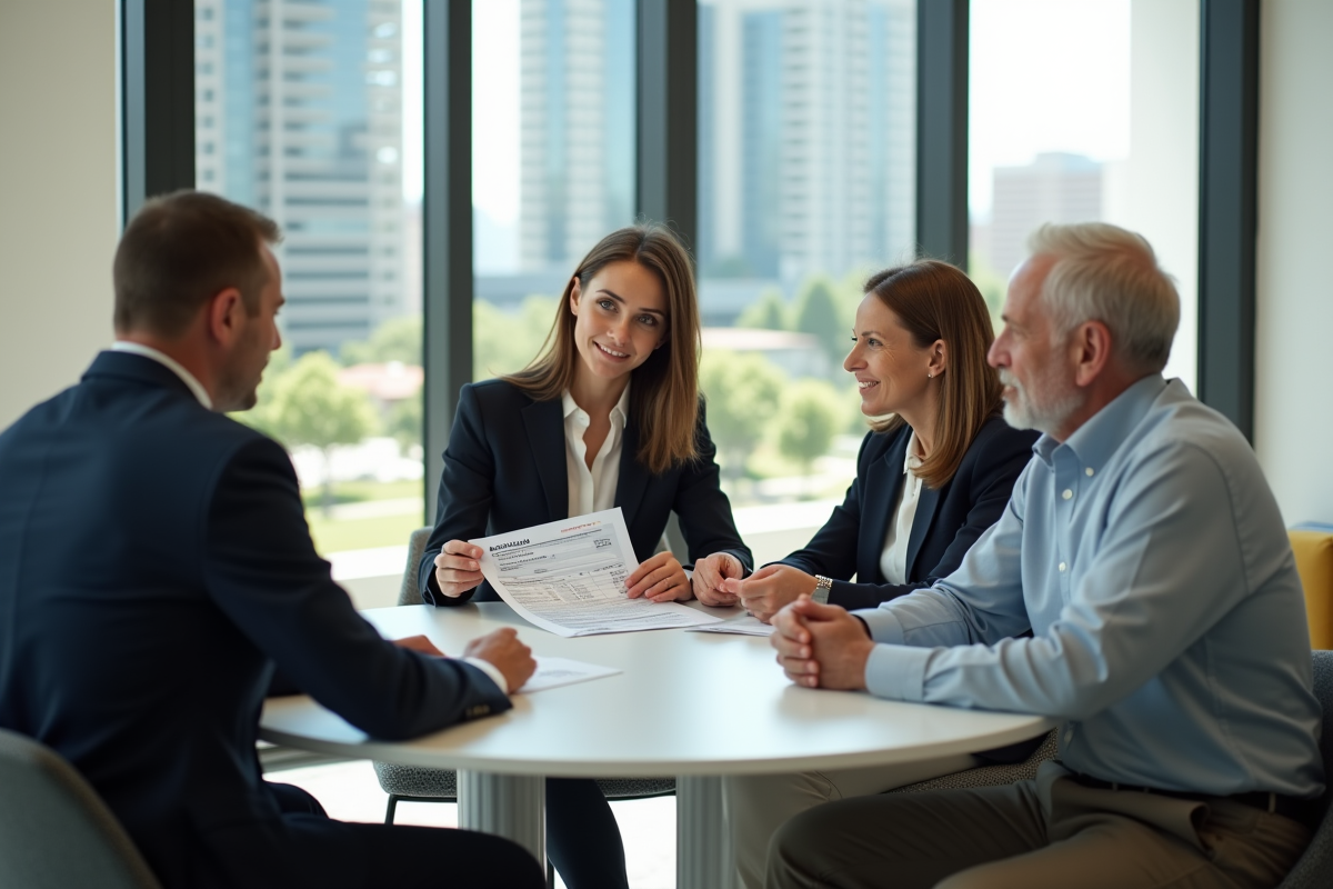 Jeune agente immobiliere présentant un devis au couple