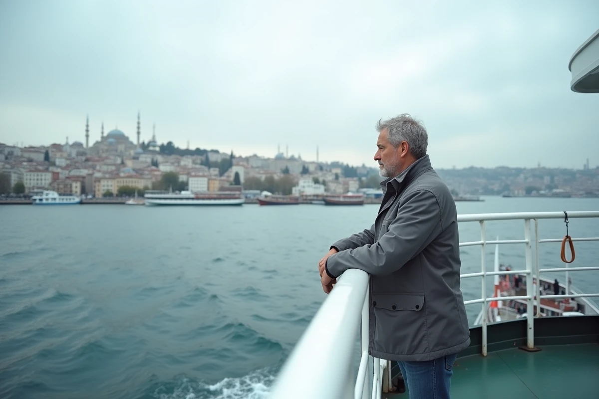 Vue depuis un ferry sur le détroit du Bosphore séparant l'Europe et l'Asie à Istanbul en Turquie