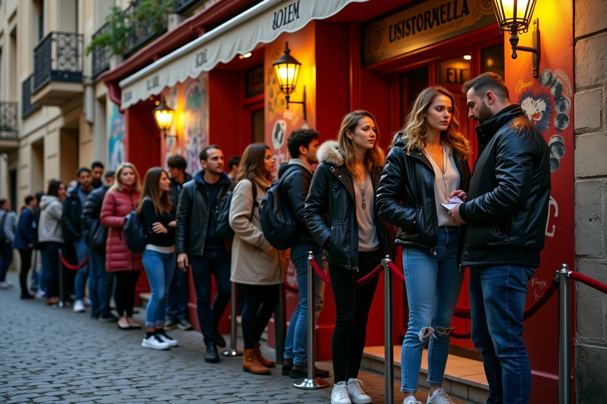 File d'attente devant une boîte de nuit du quartier Cours Julien à Marseille le soir