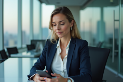 Femme d'affaires en réunion dans un bureau moderne