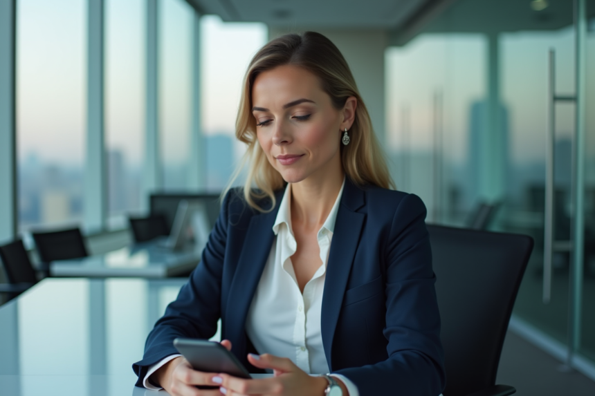 Femme d'affaires en réunion dans un bureau moderne