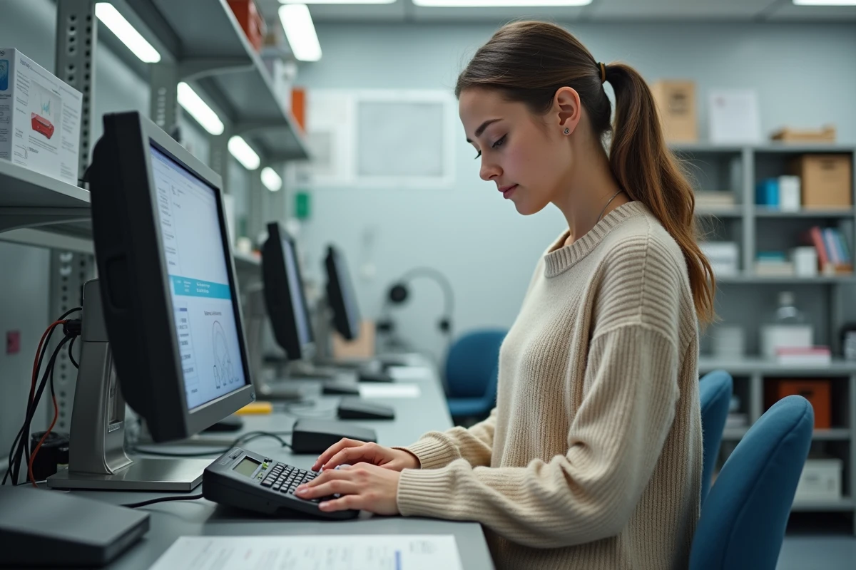 Jeune femme ajustant un calculateur magnétique dans un laboratoire