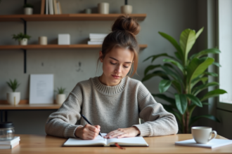 Jeune femme organisée planifiant sa journée au bureau