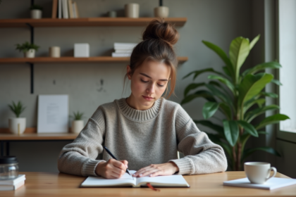 Jeune femme organisée planifiant sa journée au bureau