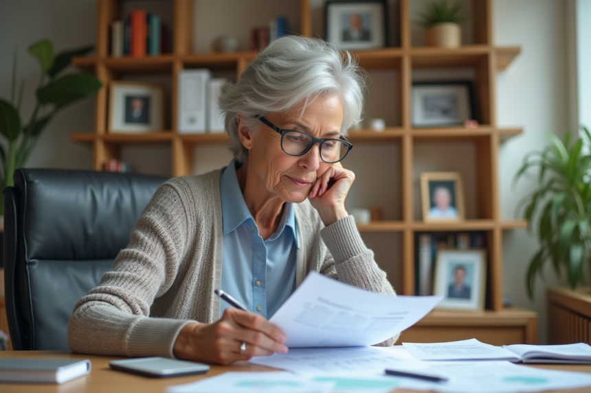 Femme d'âge moyen planifiant sa retraite à domicile