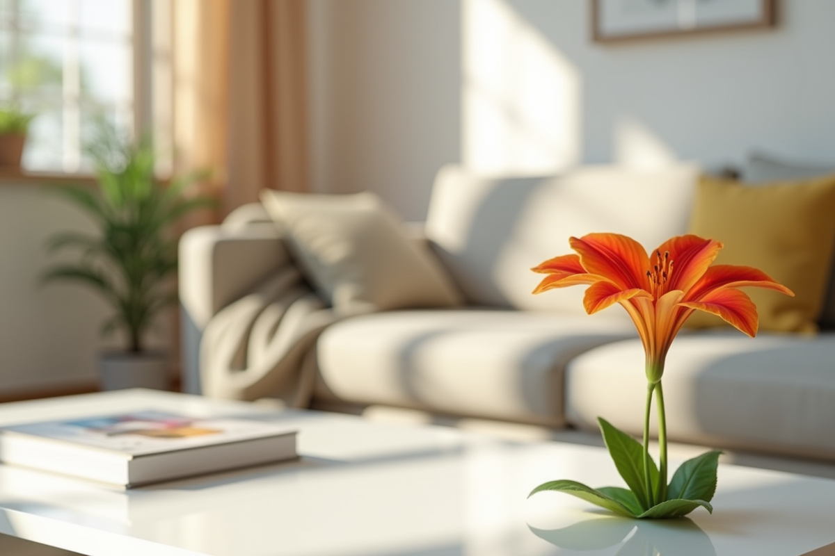 Freesia colorée en gros plan dans un salon moderne