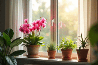 Fuchsia en pleine floraison dans un appartement lumineux