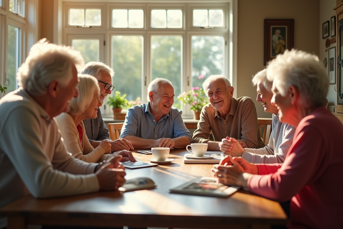 Groupe de personnes agees partageant un moment convivial autour d une table