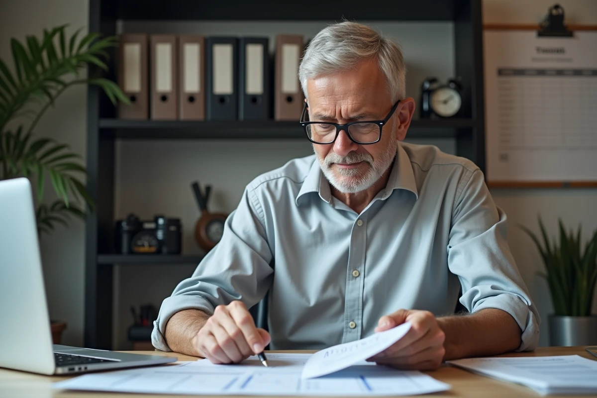 Homme calculant des heures sur une fiche de paie