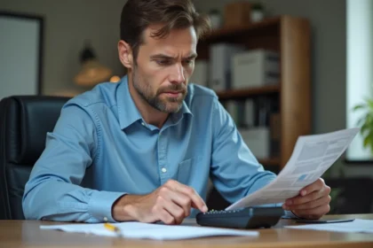 Ingénieur homme utilisant un calculateur magnétique dans un bureau