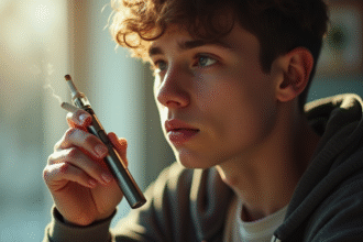Jeune adulte tenant cigarette et vape regard pensif