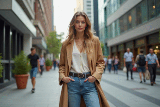 Jeune femme élégante dans la rue urbaine moderne