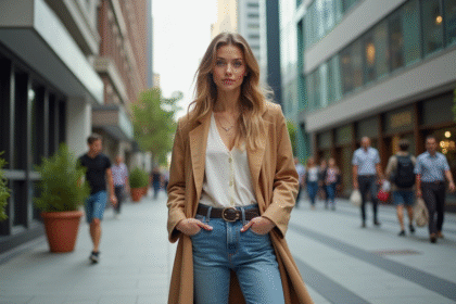 Jeune femme élégante dans la rue urbaine moderne