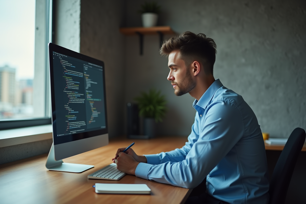 Jeune homme organisant son espace de travail en bureau privé