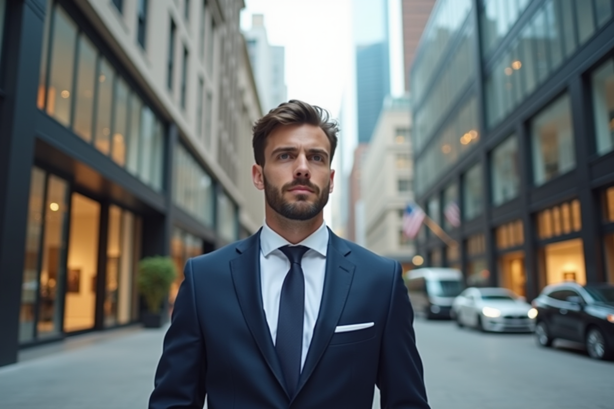 Jeune homme professionnel marchant dans un quartier d