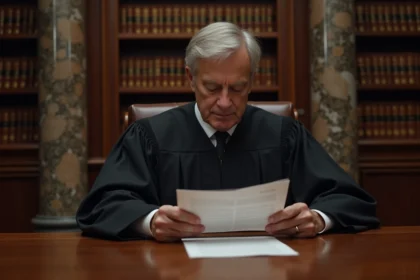 Juge en robe noire dans une cour de justice