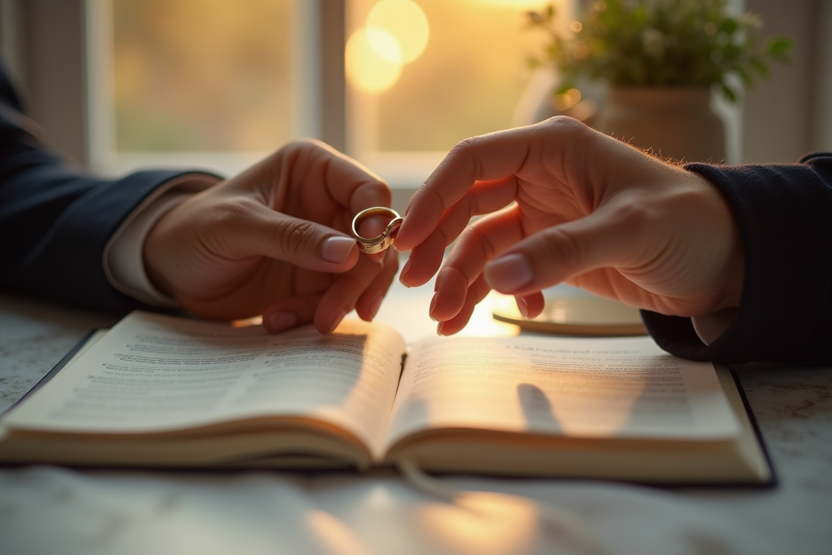Échange de bagues de mariage au-dessus d