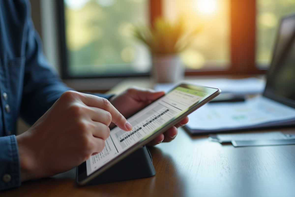 Mains utilisant une tablette avec rapport CRCA 22 en lumière naturelle