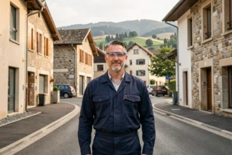 Électricien professionnel devant un paysage urbain du Doubs représentant le top 10 des meilleurs électriciens de la région