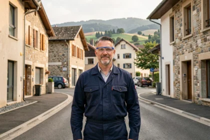 Électricien professionnel devant un paysage urbain du Doubs représentant le top 10 des meilleurs électriciens de la région