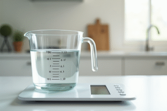 Verre doseur avec eau et balance de cuisine numérique