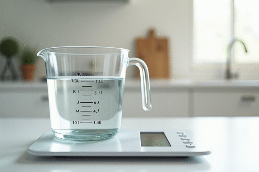 Verre doseur avec eau et balance de cuisine numérique