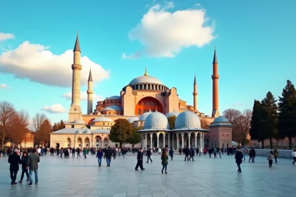 La mosquée Sainte-Sophie d'Istanbul en Turquie, symbole de la ville à la frontière entre l'Europe et l'Asie