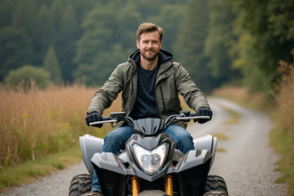 Homme en motoquad dans la nature en exploration
