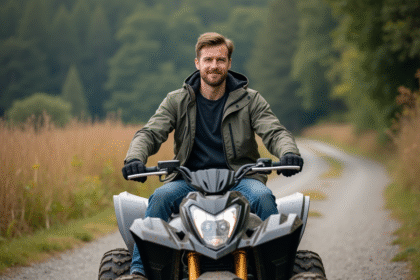 Homme en motoquad dans la nature en exploration