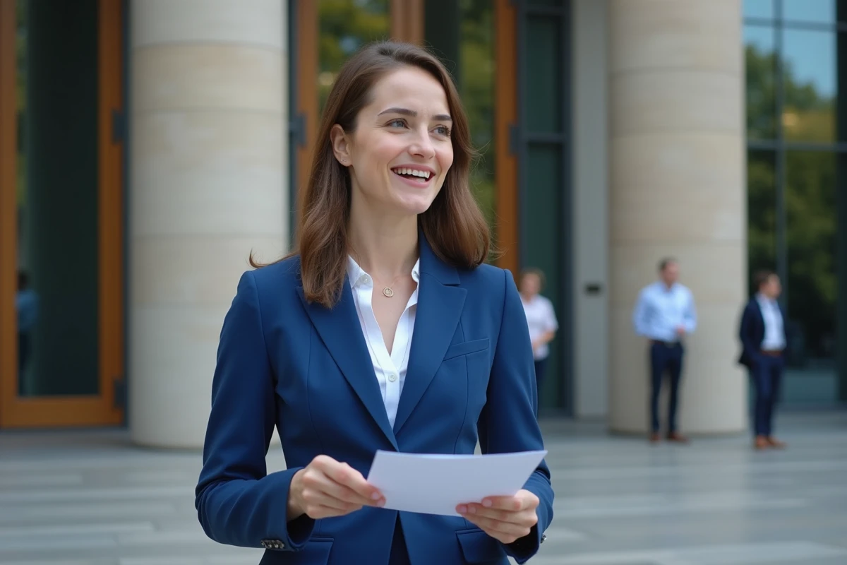 Jeune femme parlementaire parle en extérieur