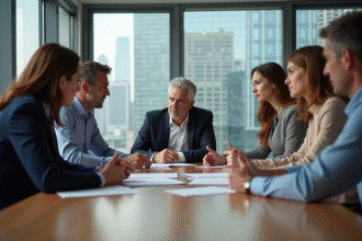 Groupe de professionnels en réunion d'affaires en entreprise