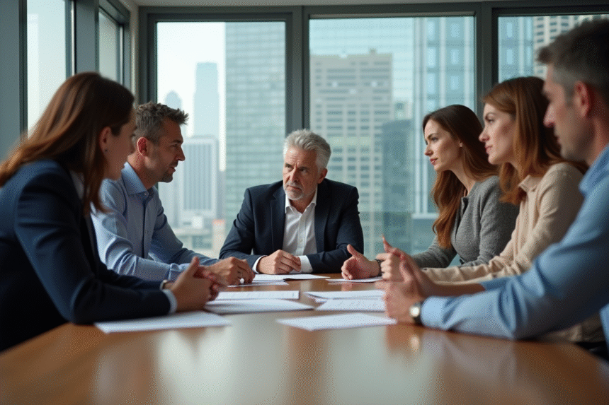 Groupe de professionnels en réunion d'affaires en entreprise