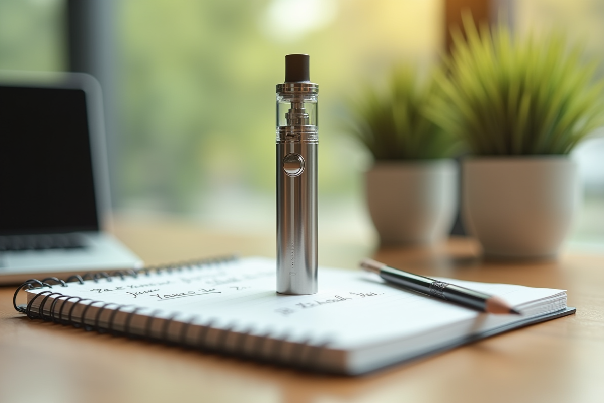 Vapeur propre sur table en bois avec notes et crayon cassé