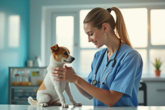 Vétérinaire femme examinant un chien dans une clinique moderne