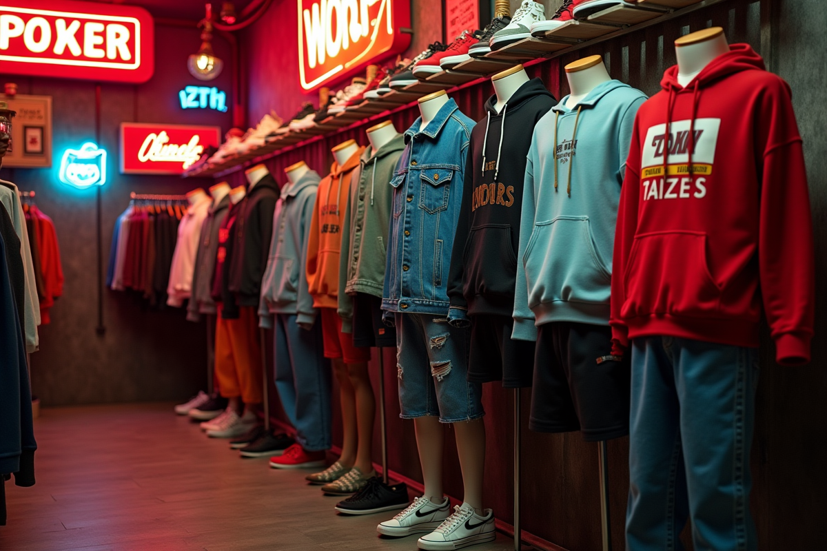 Vêtements vintage des années 90 en boutique rétro