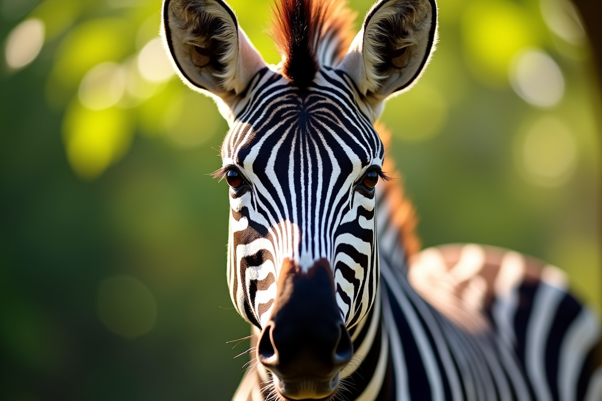 Zoom sur le visage de zebre avec motifs et regard expressif