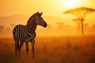 Zebre majestueux au lever du soleil en savane africaine